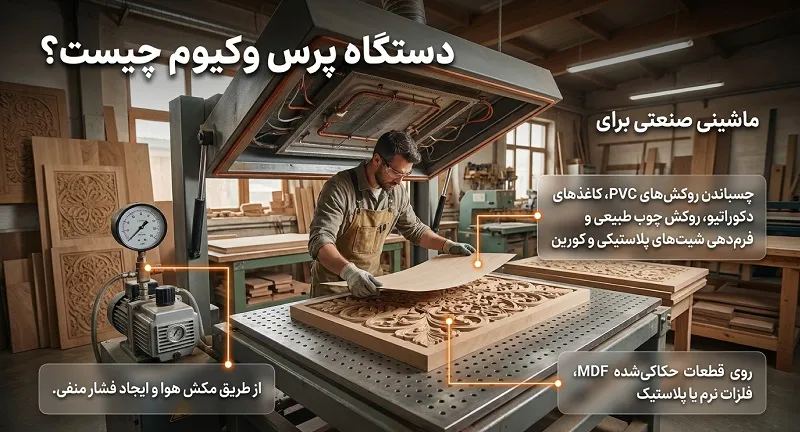 مردی در حال کارکردن با دستگاه وکیوم پرس