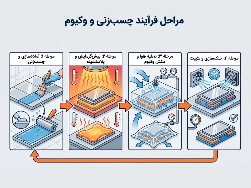 اینفوگرافیک مراحل چسب زنی و وکیوم